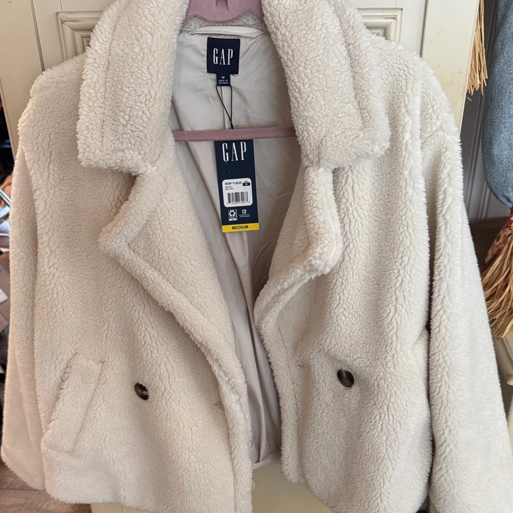 GAP Women's Cream Teddy Sherpa Coat Medium